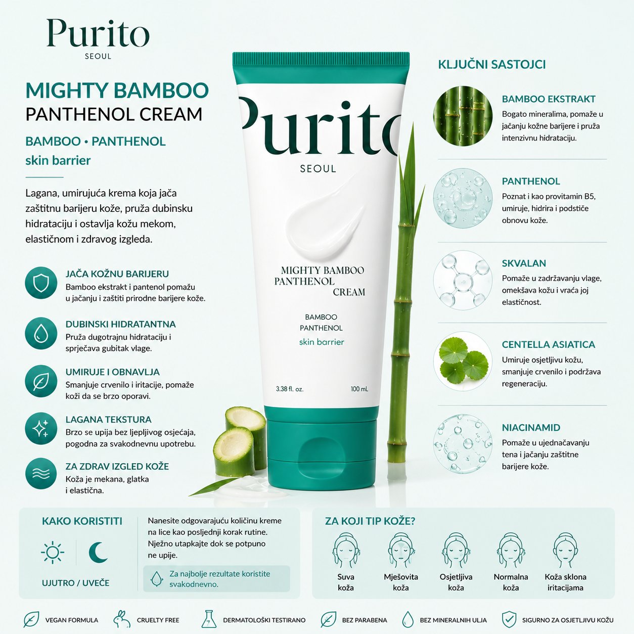 Purito Seoul Mighty Bamboo Panthenol Cream 100ml benefits and key ingredients