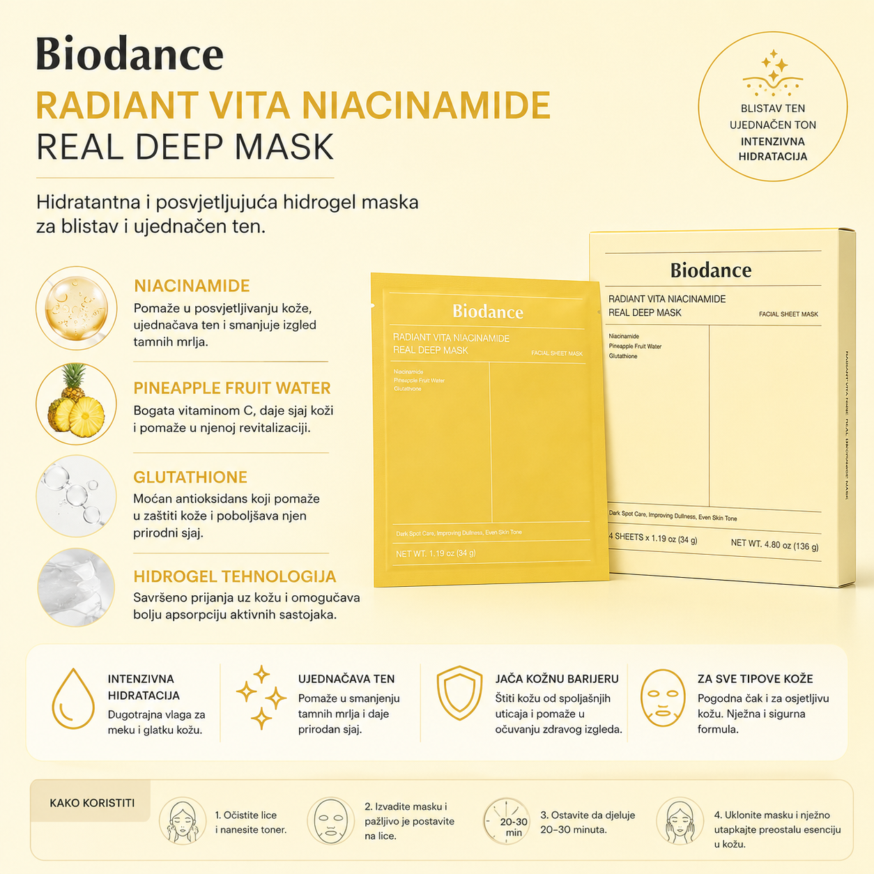 Biodance Radiant Vita Niacinamide Real Deep Mask with niacinamide and glutathione
