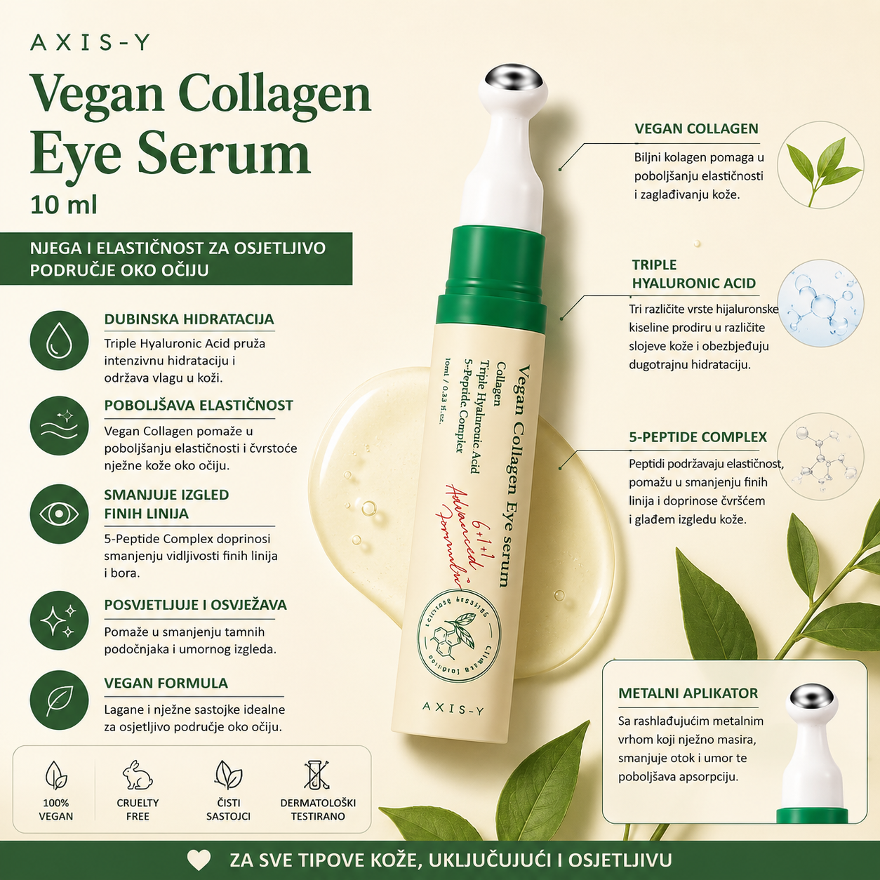 AXIS-Y Vegan Collagen Eye Serum za hidrataciju, elastičnost i njegu finih linija oko očiju