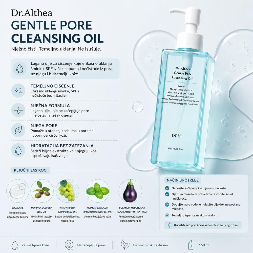 Dr. Althea Gentle Pore Cleansing Oil za uklanjanje šminke, SPF-a, viška sebuma i nečistoća