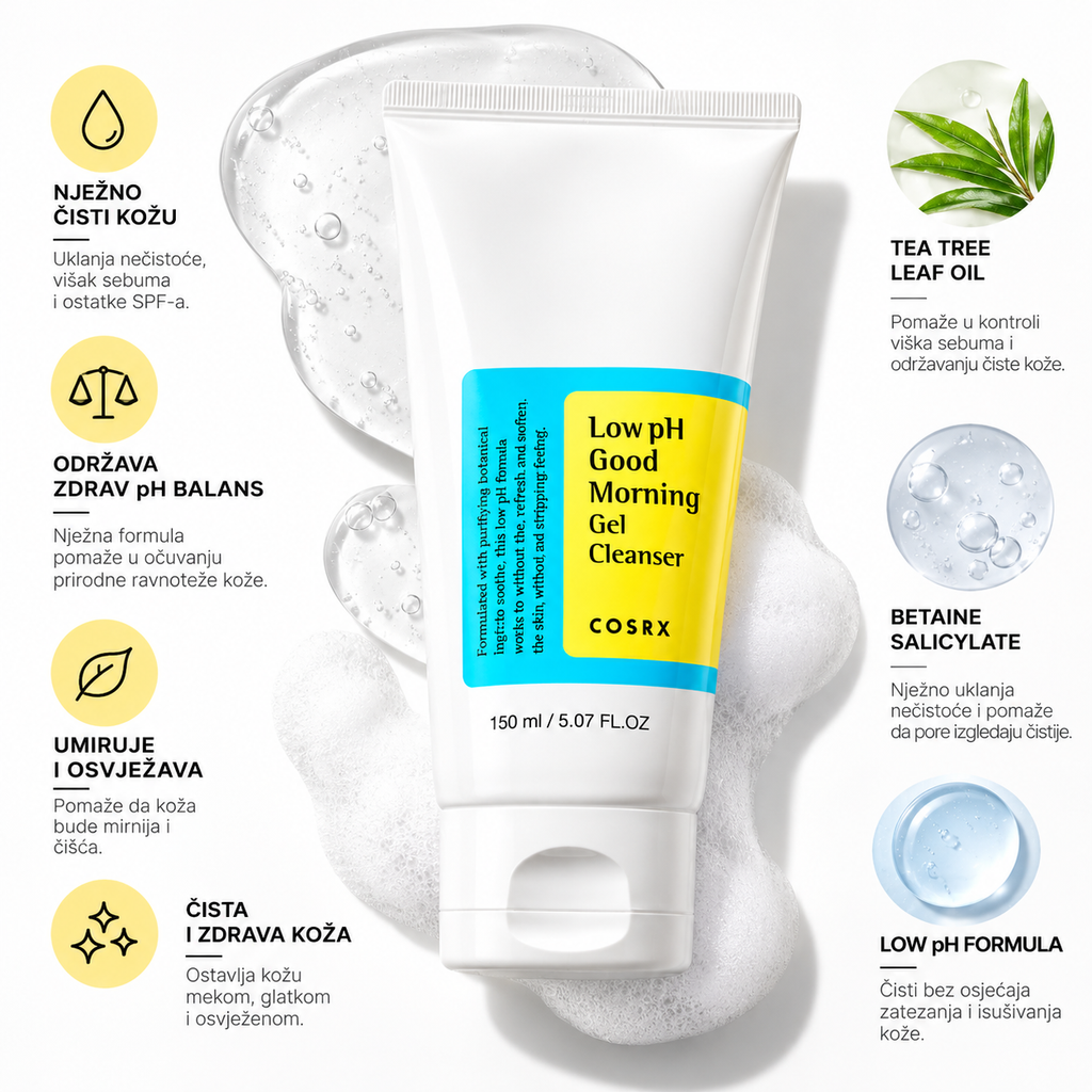 COSRX Low pH Good Morning Gel Cleanser – nježno čišćenje lica, uklanjanje viška sebuma i održavanje pH ravnoteže kože