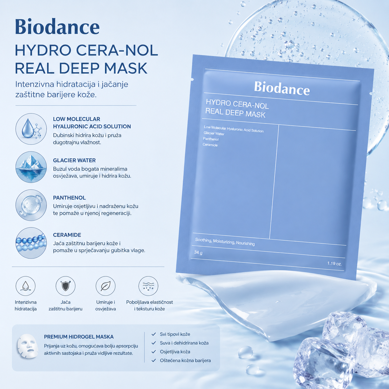 Biodance Hydro Cera-Nol Real Deep Mask with ceramide, panthenol and hyaluronic acid