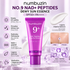 numbuzin No.9 NAD+ Peptides SPF50+ PA++++ – visoka UVA i UVB zaštita, hidratacija, njega peptidima i prirodno blistav izgled kože