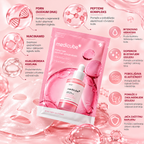 MEDICUBE PDRN Pink Peptide Serum Mask – roze infografika sa PDRN-om, peptidnim kompleksom i prednostima hidratacije, zaglađivanja i njege elastičnosti kože