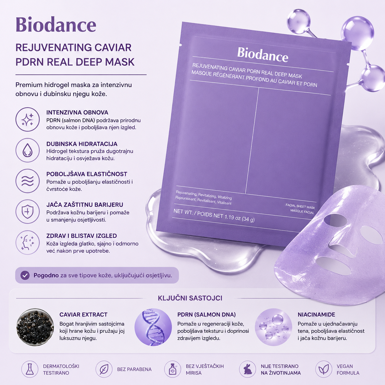 Biodance Rejuvenating Caviar PDRN Real Deep Mask with PDRN and caviar extract