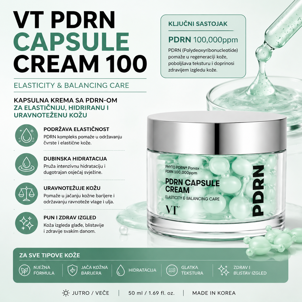 VT PDRN Capsule Cream 100 sa PDRN-om za hidrataciju, elastičnost, glatkoću i njegu kožne barijere