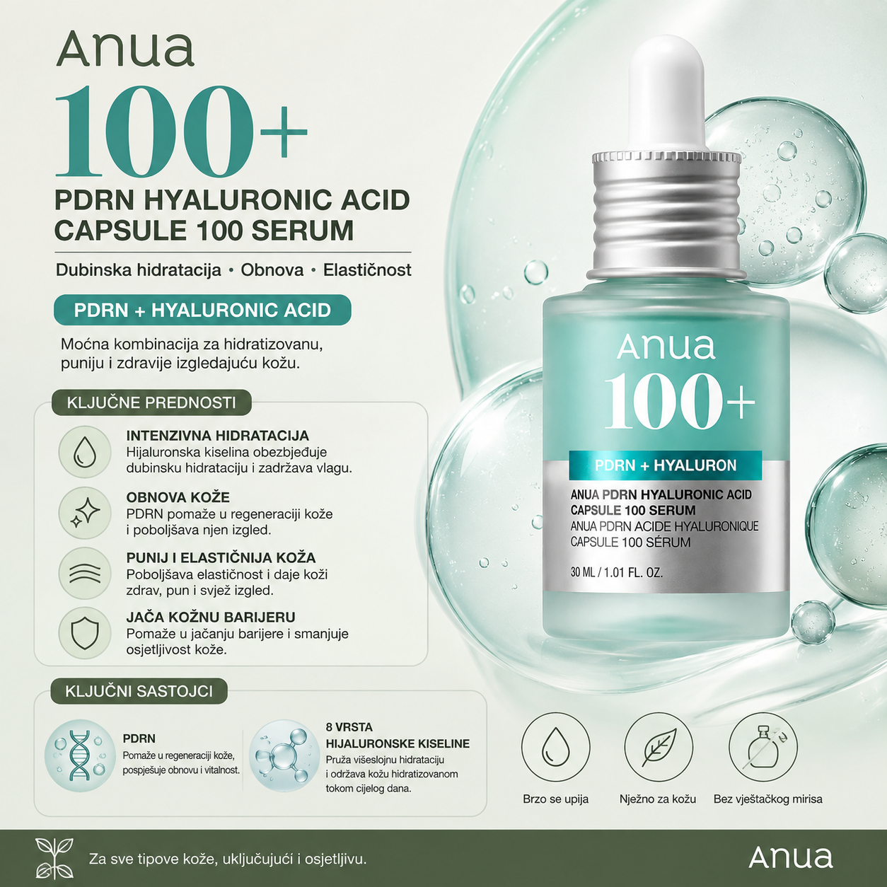 ANUA PDRN Hyaluronic Acid Capsule 100 Serum sa PDRN-om i hijaluronskom kiselinom za intenzivnu hidrataciju kože