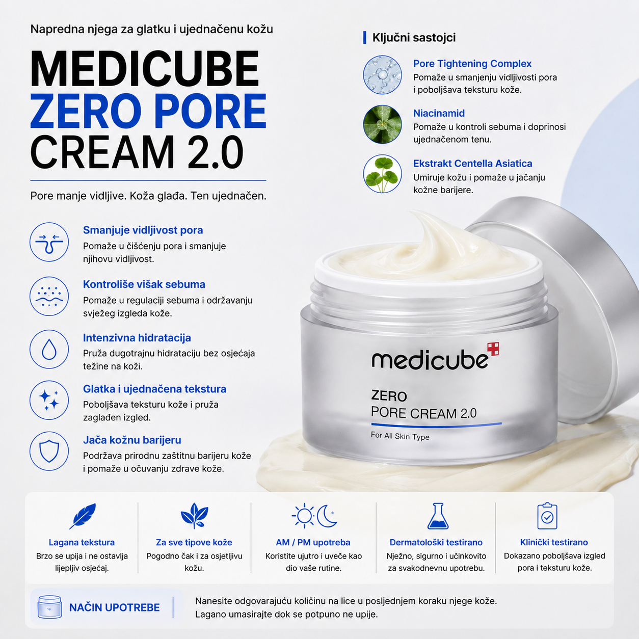 Medicube Zero Pore Cream 2.0 za njegu pora, kontrolu sebuma i glađu teksturu kože
