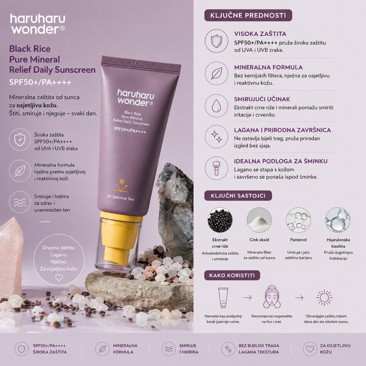 Haruharu Wonder Black Rice Pure Mineral Relief Daily Sunscreen with black rice for sensitive skin