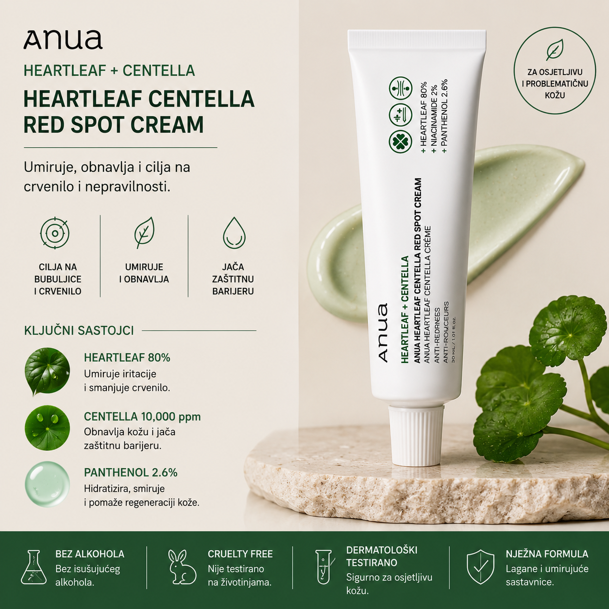 Anua Heartleaf + Centella Red Spot Cream with Heartleaf, Centella and Panthenol for blemish-prone skin
