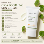 MARY & MAY Cica Soothing Sun Cream SPF50+ PA++++ za UV zaštitu, hidrataciju i umirujuću njegu kože