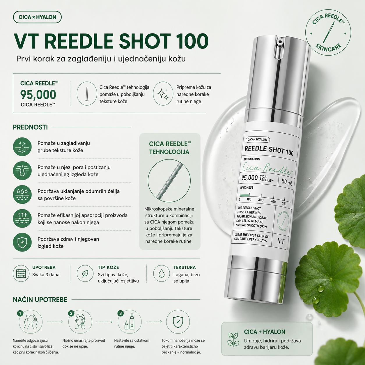 VT Reedle Shot 100 za zaglađivanje teksture kože, njegu pora i ujednačeniji izgled kože