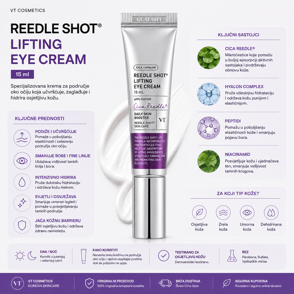 VT Reedle Shot Lifting Eye Cream with CICA REEDLE, peptides and hyaluronic acid