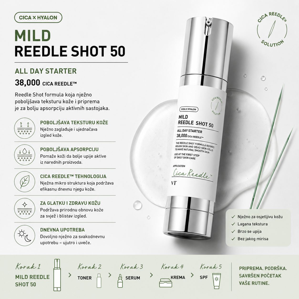 VT Mild Reedle Shot 50 za zaglađivanje teksture kože i pripremu kože za naredne korake njege