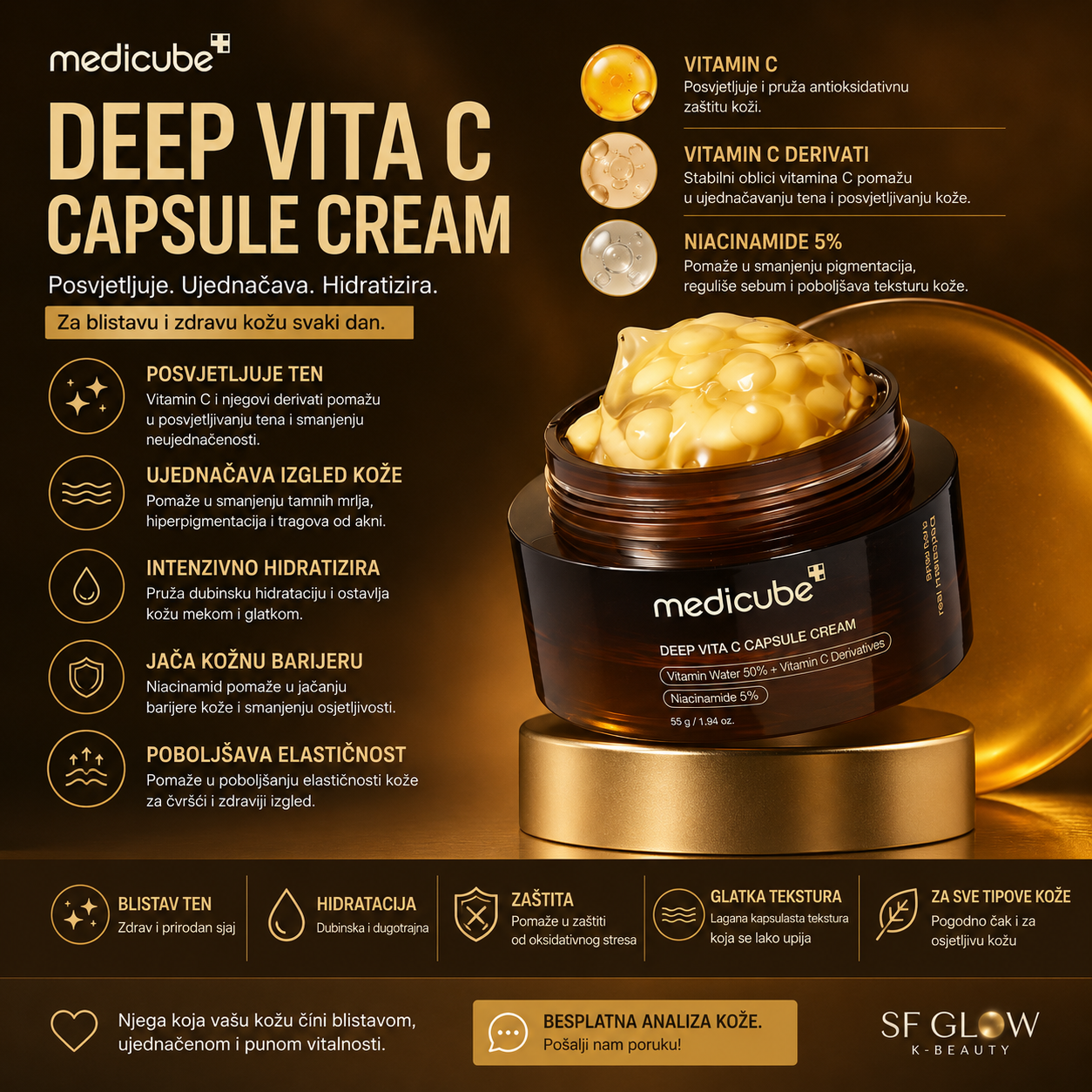 Medicube Deep Vita C Capsule Cream za blistavost, hidrataciju, tamne mrlje i ujednačen izgled tena