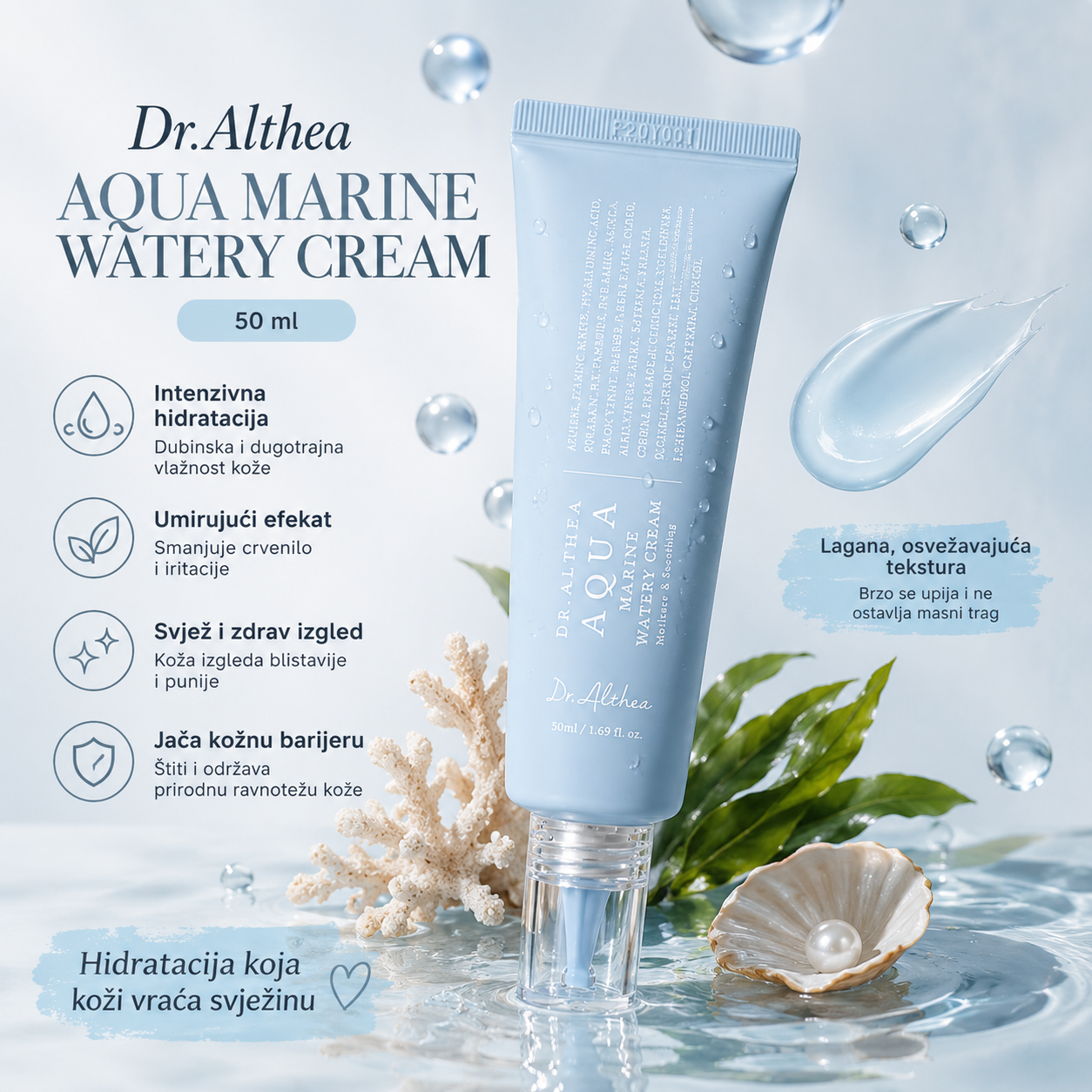 Dr. Althea Aqua Marine Watery Cream 50 ml za intenzivnu hidrataciju i umirujuću njegu kože