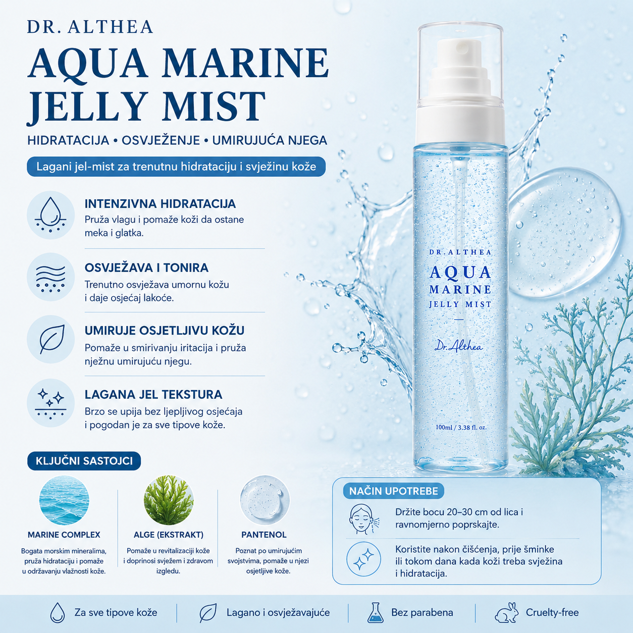 Dr. Althea Aqua Marine Jelly Mist za hidrataciju, osvježenje i umirujuću njegu kože
